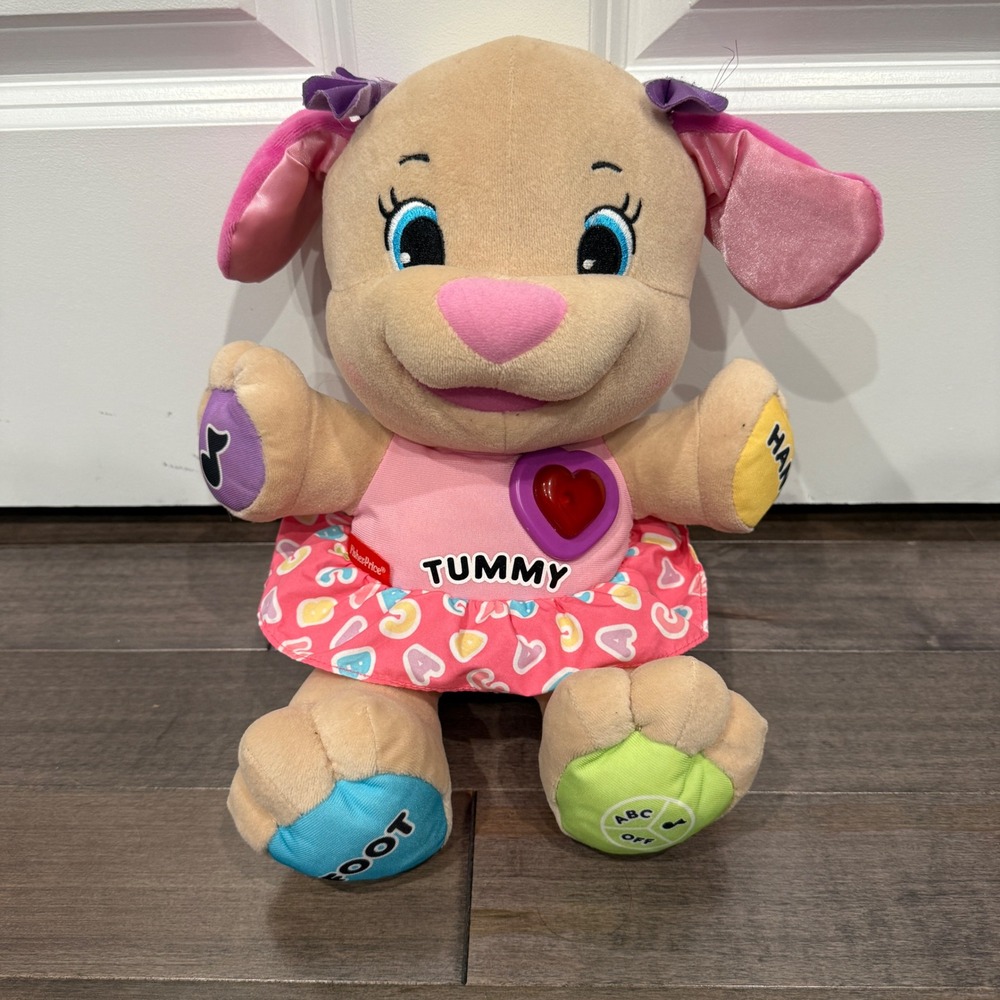 Fisher Price Laugh & Learn Smart Stages Sis Plush Puppy Dog Pink Heart Skirt